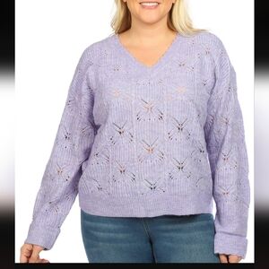Democracy Women's V-Neck Plus Knit Sweater in Lavender Sz PL